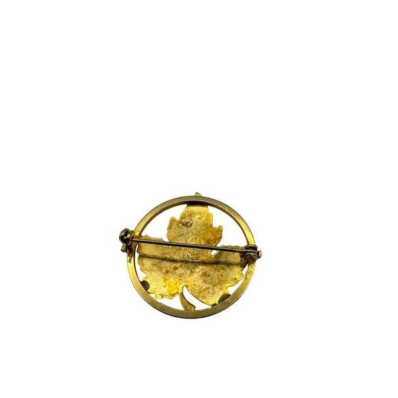 Vintage Enco Silver Round Gold Maple Leaf Brooch Pin - Picture 3 of 5
